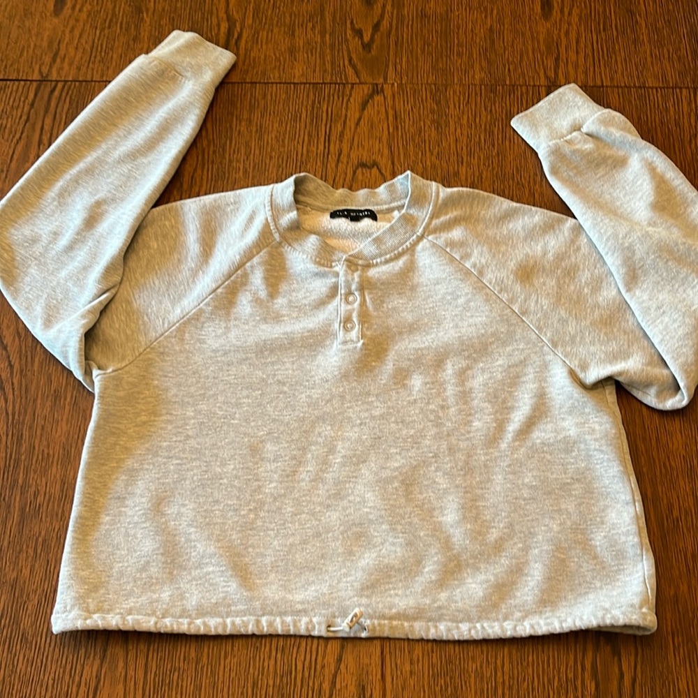 L.A. Hearts cropped sweatshirt with pull cord, gray, size M